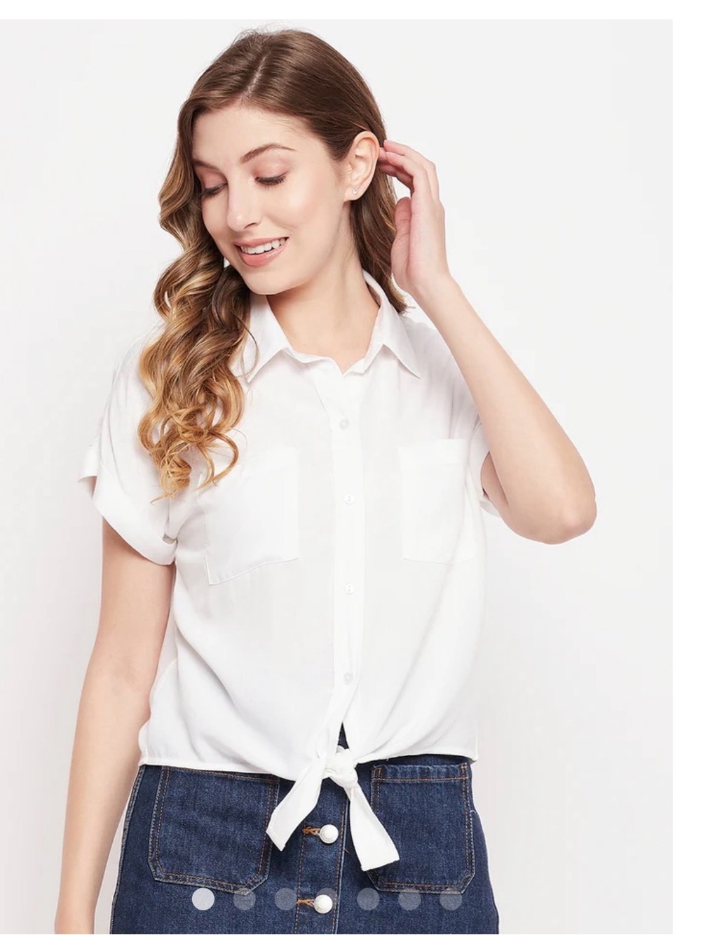 Sim & Sam WHITE RAYON CHALLI TIE FRONT CAMP SHIRT  Size Small